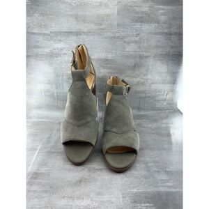Clarks Kaylynn Glad Sage Green Suede Block Heel Peep Toe Sandals Women Sz 8M